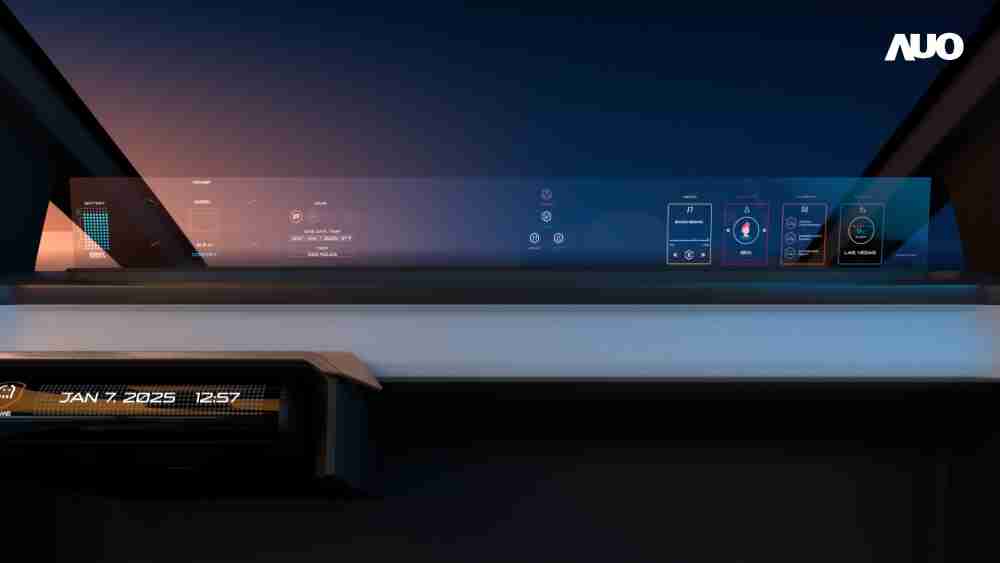 PG国际无界透明显示接口(Horizon Image Glass)透过车运算方案整合仪表板、、、、中控台及副驾显示器，，，一体式全景呈现，，，提供乘用者清晰的前方视野、、、、行车必要信息与娱乐功能